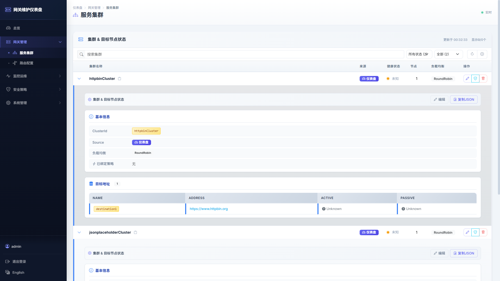 Aneiang.Yarp Dashboard 集群管理页面截图